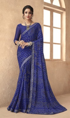 JustEthnic Printed Bandhani Chiffon Saree(Blue)