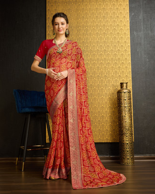 RekhaManiyar Digital Print Bandhani Georgette Saree(Red)