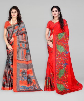 Leelavati Printed Bollywood Crepe Saree(Pack of 2, Grey, Red)