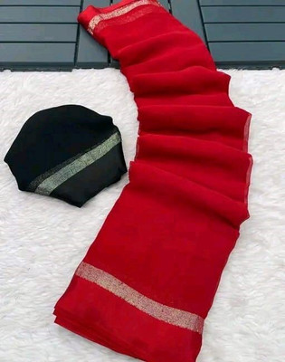 Triveni Fab Solid/Plain Bollywood Viscose Rayon Saree(Red)