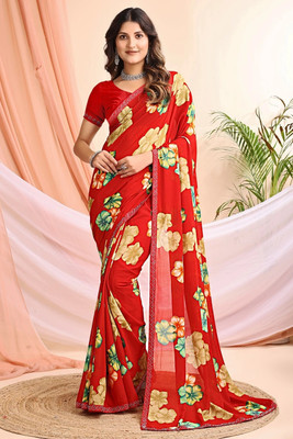 Leelavati Printed, Embellished, Embroidered Daily Wear Chiffon Saree(Multicolor)