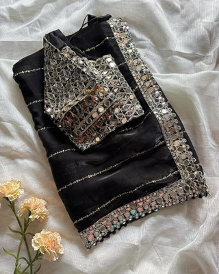 jashvicreation Embellished Bollywood Georgette Saree(Black)