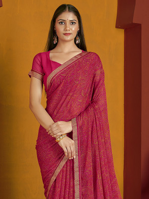Anouk Rustic Printed Bollywood Chiffon Saree(Pink)