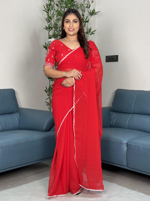 SROLY Embellished Bollywood Georgette Saree(Red)
