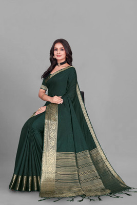 Aarunika IC Solid/Plain, Woven Bollywood Pure Silk Saree(Dark Green)