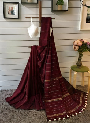 RM CREATION Solid/Plain Handloom Handloom Cotton Blend Saree(Brown)