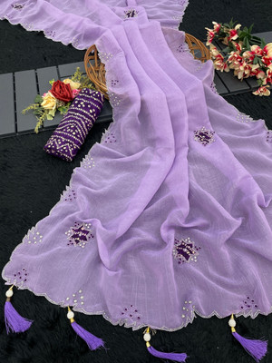 K 5 FASHION Solid/Plain Bollywood Chiffon Saree(Purple)