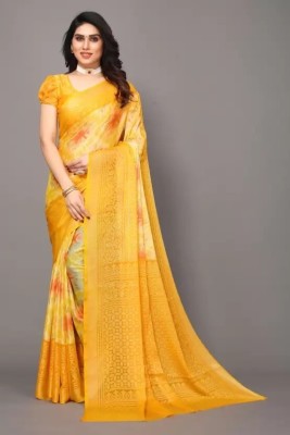 HouseOfCommon Printed Bollywood Brasso, Art Silk Saree(Yellow)