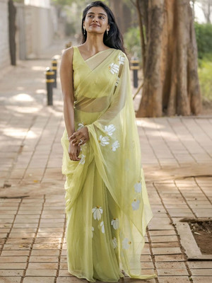 Moda Rapido Printed Daily Wear Linen Saree(Green)