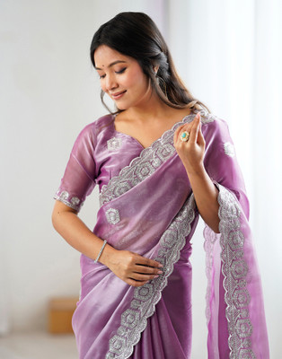 Satrani Embroidered Bollywood Tissue Saree(Purple)