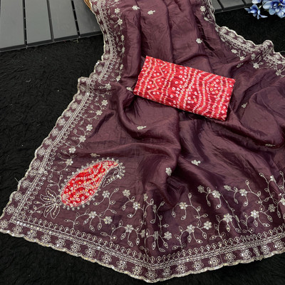 Ethina Fashion Embroidered Bollywood Jimmy choo Saree(Maroon)