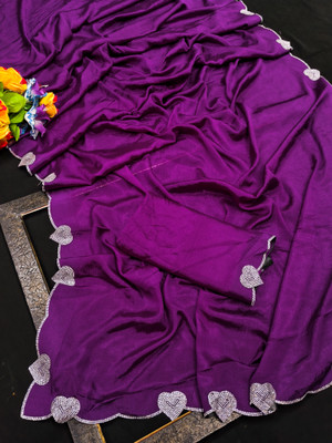 Rich Choice Embellished Bollywood Satin Saree(Purple)