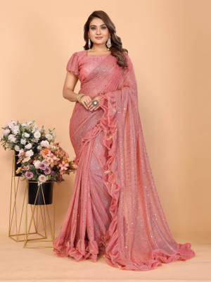 AKFABRICS Self Design Bollywood Net Saree(Pink)