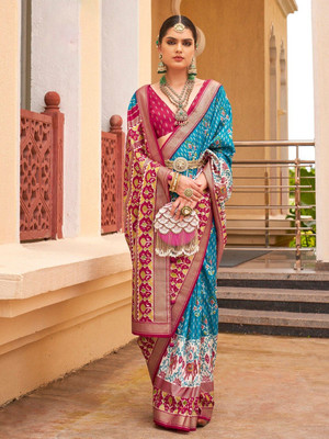ANOUK Printed Patola Silk Blend Saree(Blue)