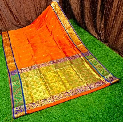 HouseOfCommon Woven Paithani Art Silk Saree(Orange)