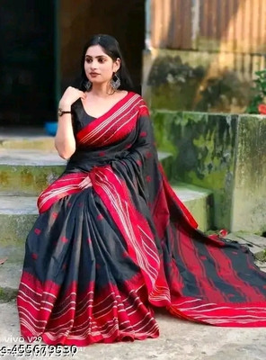 Radhe Krishna sarees House Woven, Self Design Daily Wear Cotton Blend Saree(Black)