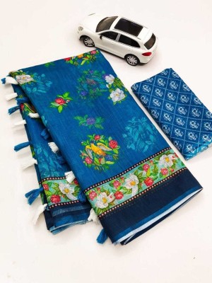 fospy Self Design, Woven Bollywood Cotton Linen, Cotton Jute Saree(Pack of 2, Blue)