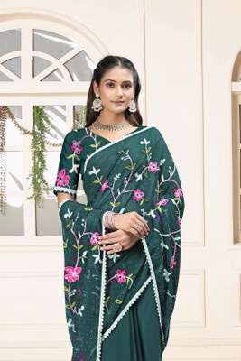 ViTRAG Fashion Embroidered Bollywood Georgette Saree(Green)