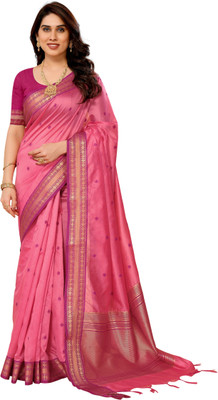 Sidhidata Embellished Assam Silk Silk Blend Saree(Pink)
