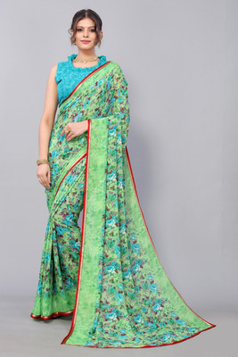 Priyashi Printed Daily Wear Georgette Saree(Light Green)