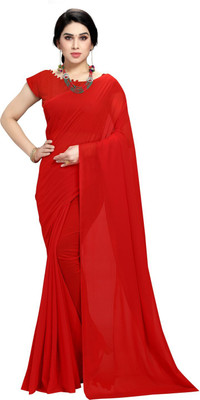 kashvi sarees Solid/Plain Daily Wear Georgette Saree(Red)