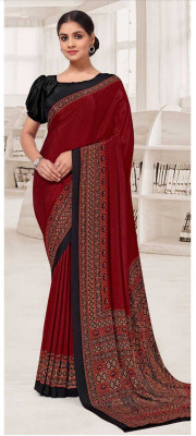 Seeyas Printed Daily Wear Crepe Saree(Maroon)