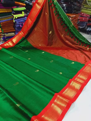 Suwarna Ent Woven Paithani Cotton Silk Saree(Green)
