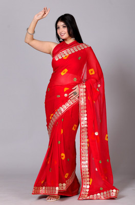 NeeLKANTH ENTERPRISE Woven Bandhani Chiffon Saree(Red)