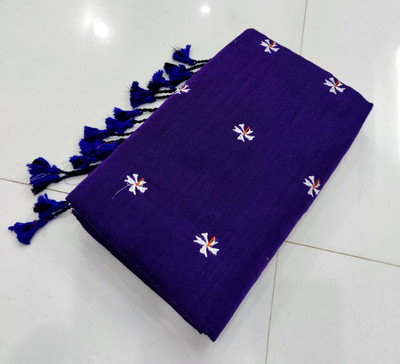 RIDDHIMAN FASHION Floral Print Handloom Pure Cotton Saree(Dark Blue)