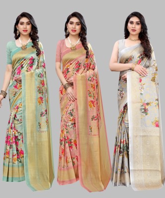 YASHIKA Printed Bollywood Art Silk Saree(Pack of 3, Light Green)