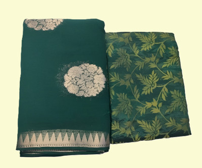 SainiVastra Temple Border Handloom Georgette Saree(Dark Green)