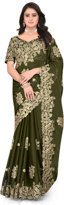 AVIRAT DESIGNER STUDIO Embellished, Embroidered Bollywood Organza Saree(Dark Green)