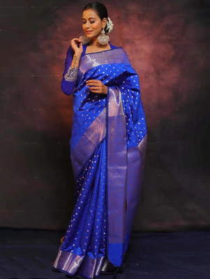 Sindharat Fashion Woven Kanjivaram Jacquard, Pure Silk Saree(Light Blue)
