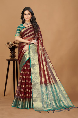 Aarunika LGF Striped Bollywood Organza Saree(Magenta)