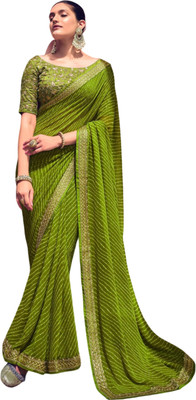 shiv textiles Striped, Printed, Embroidered Bollywood Georgette Saree(Green)