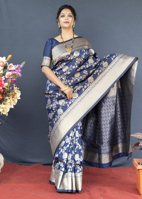 sarjan creation Self Design Bollywood Jacquard, Pure Silk Saree(Blue)