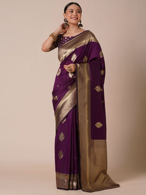 ANOUK Woven Banarasi Silk Blend Saree(Purple)