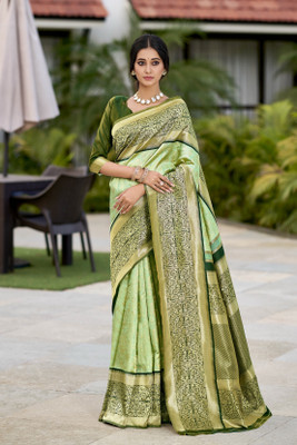 Sariya Woven Banarasi Jacquard, Silk Blend Saree(Light Green)