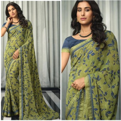 SARIK Printed, Self Design, Graphic Print, Floral Print, Checkered, Solid/Plain Bollywood Georgette, Chiffon Saree(Green)