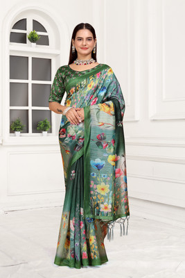 Pranamita Digital Print Bollywood Silk Blend Saree(Pink)