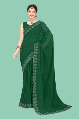 Shiv Febric Embellished Banarasi Chiffon Saree(Green)