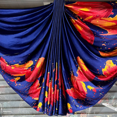 HouseOfCommon Printed Bollywood Crepe Saree(Blue)