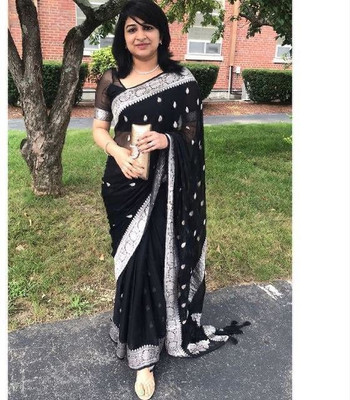 HouseOfCommon Embellished Bollywood Cotton Silk Saree(Light Blue)