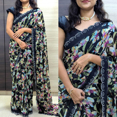 VD PRINTS Printed Pochampally Georgette Saree(Brown)