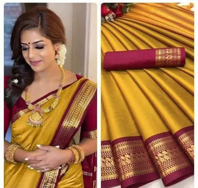 RSELLOCA Woven Maheshwari Cotton Silk Saree(Mustard)