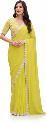 Tantvi Woven Handloom Georgette Saree(Yellow)