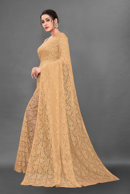 NORAFLEX Embroidered Bollywood Net Saree(Cream)