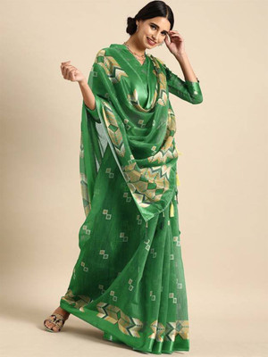 Sangria Woven Daily Wear Linen Saree(Dark Green)