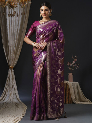 ANOUK Printed Banarasi Organza Saree(Magenta)