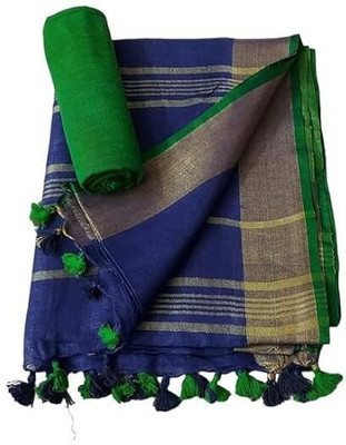 HAIDER ALI AND SONS Solid/Plain Handloom Cotton Linen Saree(Multicolor)